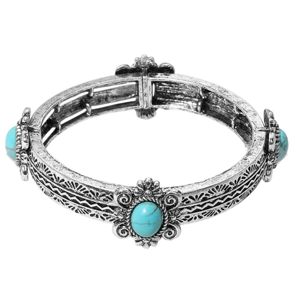 Southwestern Silver and Turquoise Stretch Bracelet